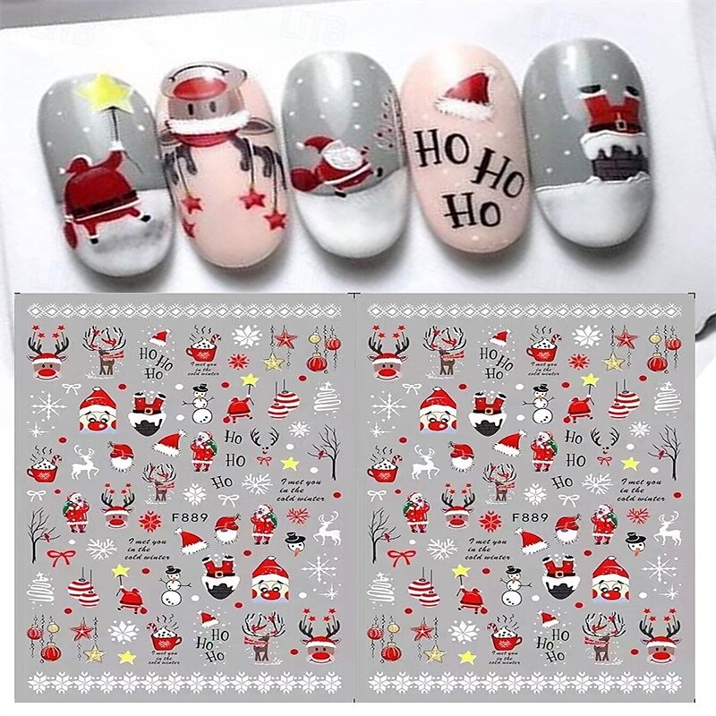 Christmas Nail Stickers, Cute Cartoon Snowflake, Reindeer, Santa, and Christmas Tree Nail Art Decals, Festive Holiday Atmosphere Manicure Decorations4