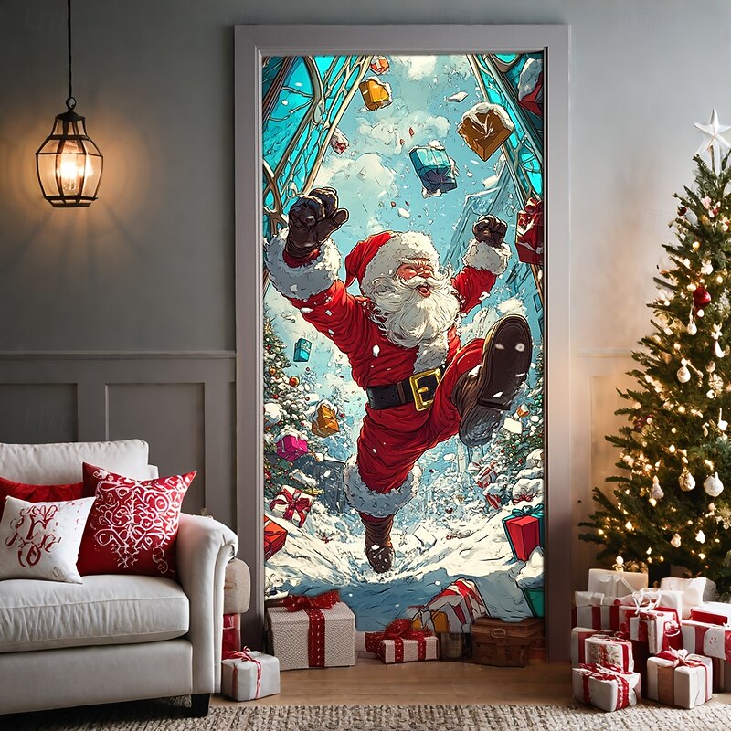 Christmas Door Decorations Door Covers Santa Gifts Door Tapestry Door Curtain Decoration Backdrop Door Banner for Front Door Farmhouse Holiday Party Decor Supplies Indoor/Outdoor4