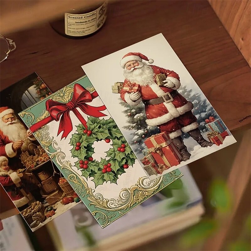 10 pcs Christmas Card Retro Style Postcard Santa Claus Girl Interior Decoration Atmosphere Background Props Holiday Card3