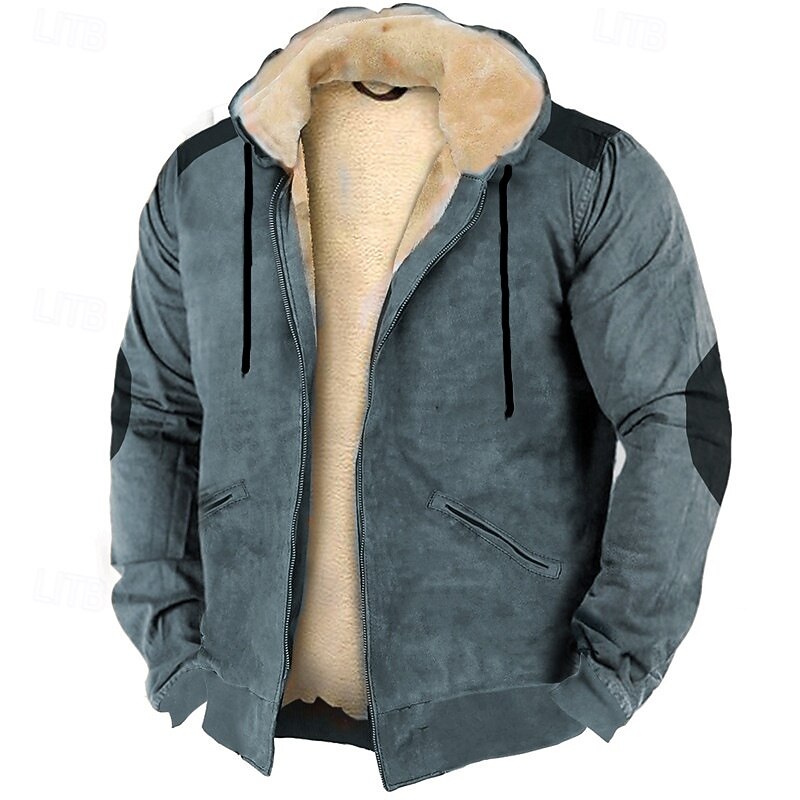 Men's Full Zip Hoodie Zip Up Hoodie Fleece Hoodie Blue Brown Green Khaki Hooded Color Block Zip Up Patchwork Pocket Sports & Outdoor Daily Holiday Polyester Retro Basic Casual Fall & Winter Clothing