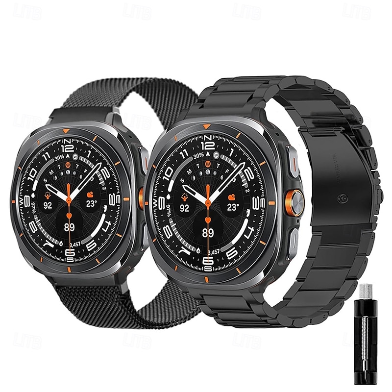 2 Pack Watch Band for Samsung Galaxy Watch 7/6/5/4  40/44mm, Watch 5 Pro 45mm, Watch 6 Classic 43/47mm, Watch 4 Classic 42/46mm Watch Ultra 47mm Stainless Steel Replacement  Strap with Removal Tool