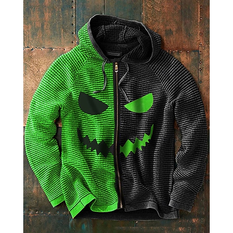 Men's Full Zip Hoodie Zip Up Hoodie Black Purple Orange Green Gray Hooded Color Block Zip Up Patchwork Ribbed Sports & Outdoor Daily Holiday Polyester Casual Halloween Spring &  Fall Clothing Apparel3