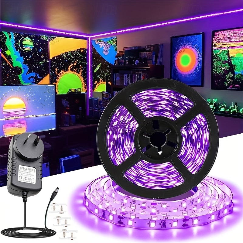 UV Black Light LED Strip Lights 16.4FT 5M Flexible 395-405nm 2835SMD 8mm Flexible DC12V for Indoor Dance Party Stage Lighting Body Paint - Main Image