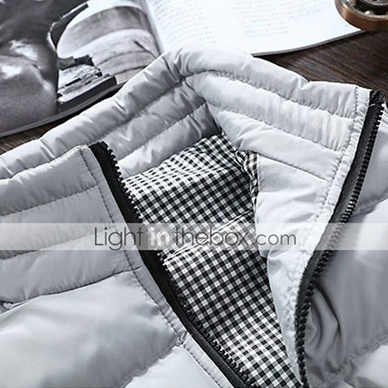 Men's Puffer Vest Vest Gilet Daily Date Vacation Fashion Casual Fall & Winter Pocket Polyester Warm Comfortable Plain Quilted Zipper Stand Collar Regular Fit Black White Red Burgundy Vest