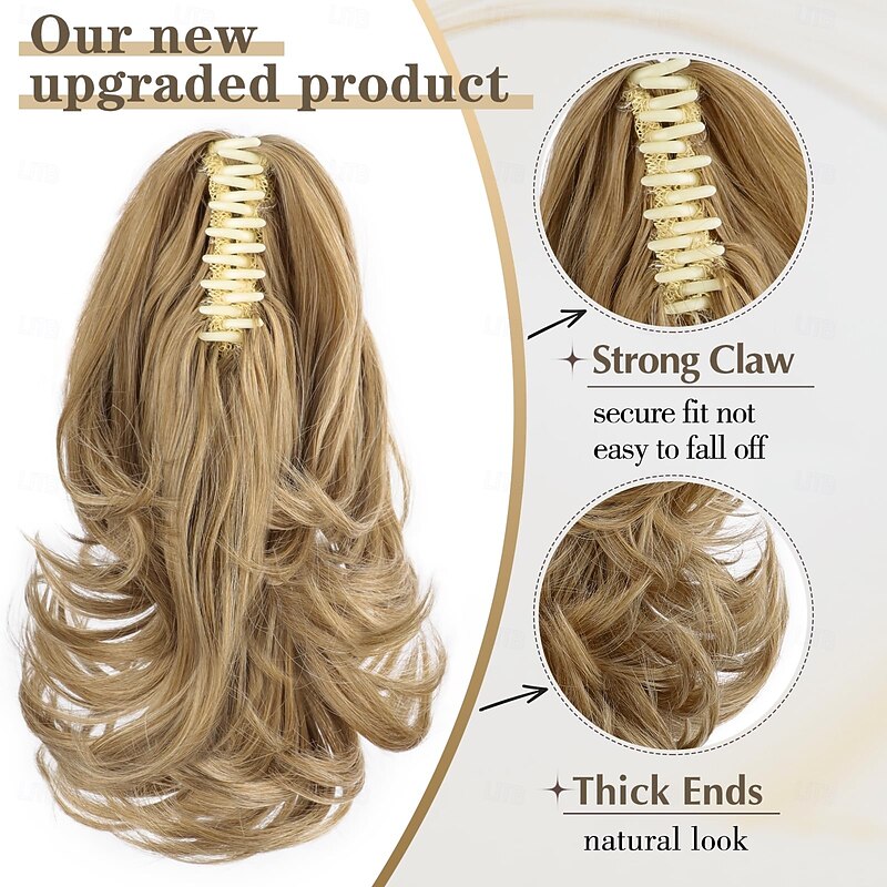 12 Inch Pony Tails Hair Extensions, Short Thick Ponytail Extension Clip in Claw Pony Tails Hair Extensions for Women Natural Curly Fake Ponytail Hair Piece for Daily Use2