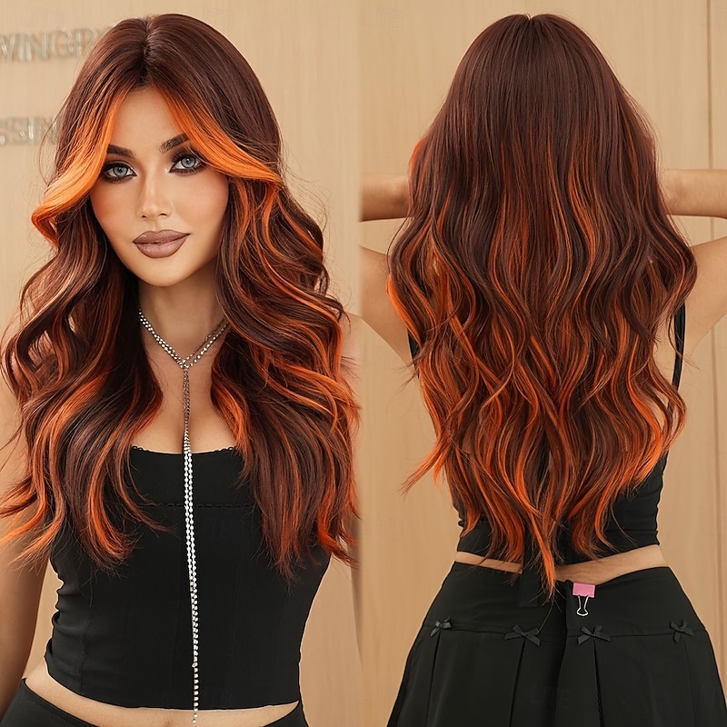Long Loose Curly Wig - Heat Resistant Synthetic Hair Middle Part Curtain Bangs Beginner Friendly Music Festival Inspired - Premium Quality Easy to S