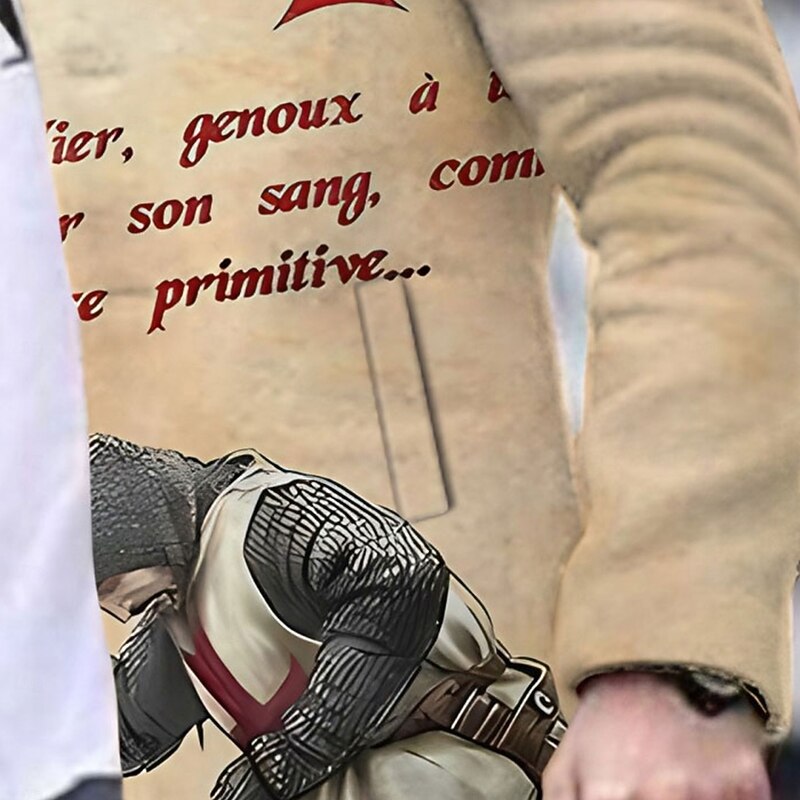 Men's Graphic Prints Cross Soldier Winter Coat Overcoat Coat Warm Comfortable Breathable Fashion Streetwear Business Work Wear to work Going out Pocket Print Fall & Winter Turndown Long Sleeve khaki3