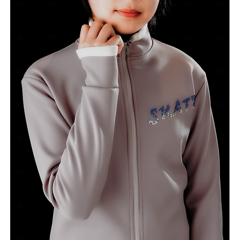 Figure Skating Fleece Jacket Figure Skating Pants Figure Skating Jacket with Pants Women's Girls' Ice Skating Jacket Tights Outfits Dusty Rose Patchwork Thumbhole Spandex Stretchy Training Practice2