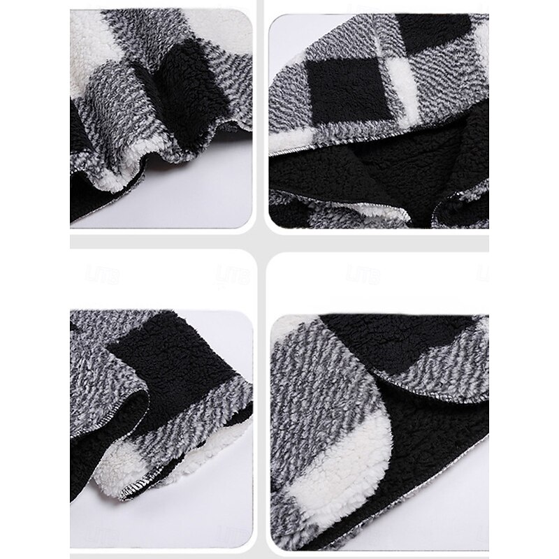 Women's Fleece Jacket Teddy Coat Hoodie Jacket Warm Breathable Pocket Fleece Lined Casual Plaid Vacation Street Daily Wear Going out Open Front Regular Hoodie Regular Fit Long Sleeve Outerwear Black3