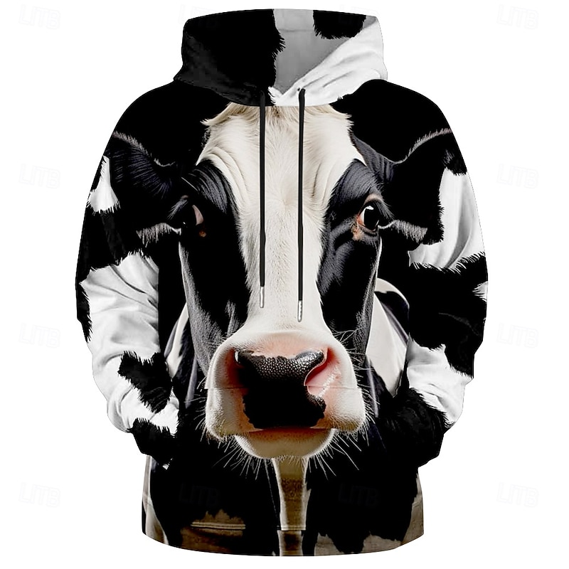 Men's Milk Cows Hoodie Hoodies Sweatshirt Fashion Cowboy Long Sleeve Hooded White Pocket 3D Print Fall Winter Designer