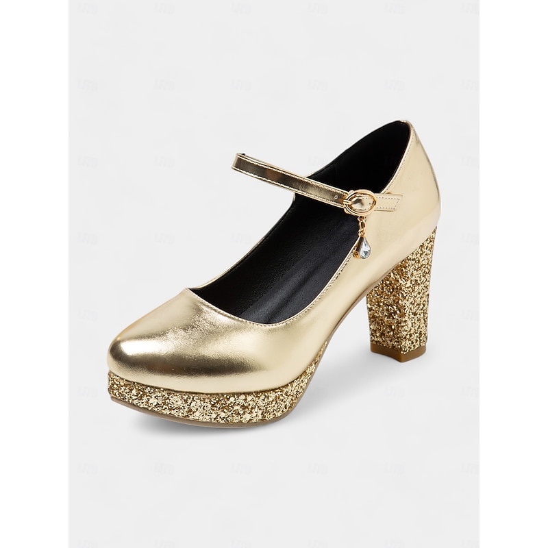 Women's Gold Glitter Block Heel Mary Jane Pumps – Sparkly Platform Party Shoes for Weddings and Formal Events3