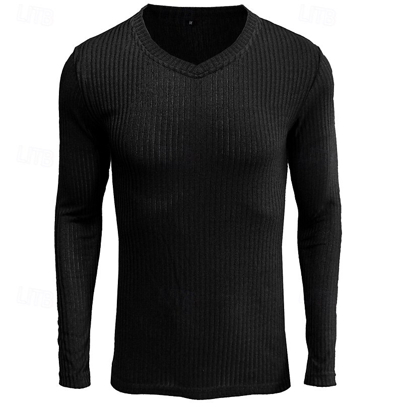 Men's T Shirt Muscle Shirt Ribbed Knit tee Tee Top Long Sleeve V Neck Summer Plain Pit Strip Fashion Designer Basic V Neck Vacation Street Going out Black White Top Tee for Men2