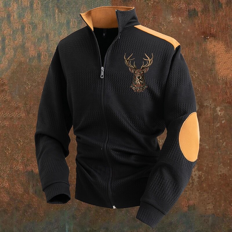 Men's Lightweight Jacket Transition Jacket Casual Jacket Vacation Daily Breathable Pocket Jacquard Fall & Winter Color Block Deer Fashion Classic Stand Collar Regular Black White Blue Khaki Gray2