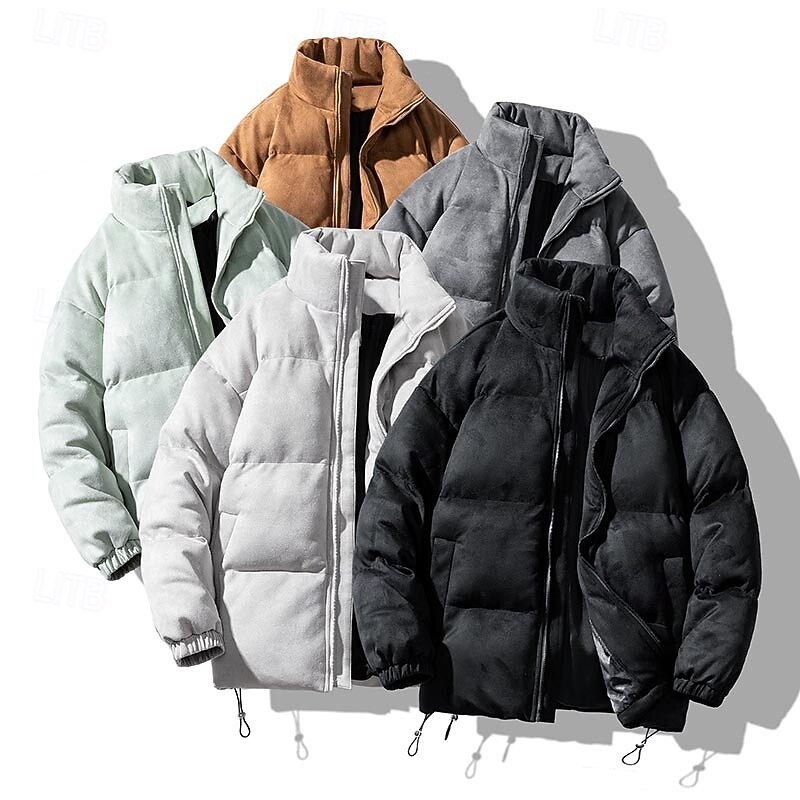 Men's Winter Jacket Puffer Jacket Padded Zipper Pocket Polyster Pocket Outdoor Date Casual Daily Regular Fashion Casual Thermal Warm Windproof Winter Plain Dark Brown Dark Grey Black Light Green3