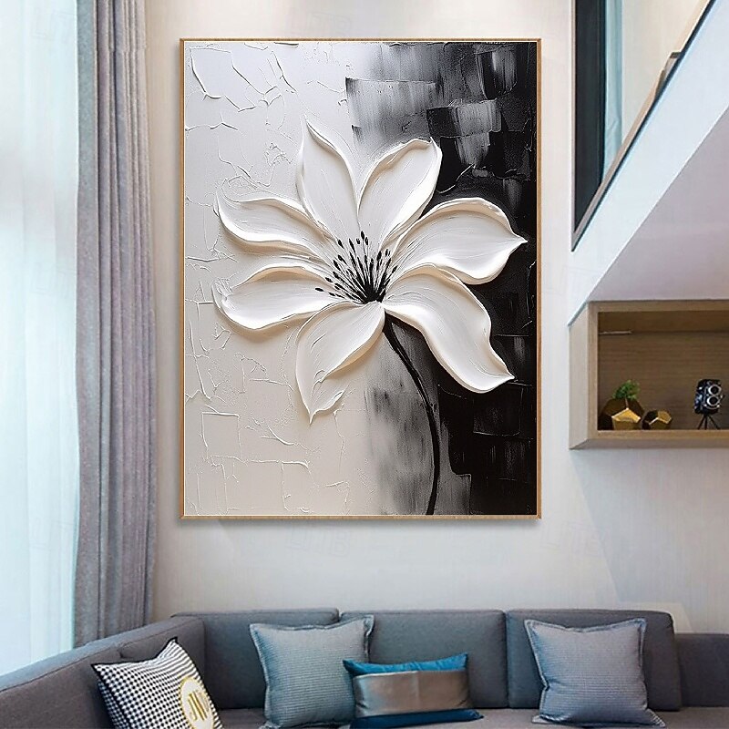 3D flower oil painting handpainted 3D Floral Painting handmade Palette Knife flowers oil painting Large 3D white Textured Painting Modern Decorative Paintings Impressionism Abstract white oil painting