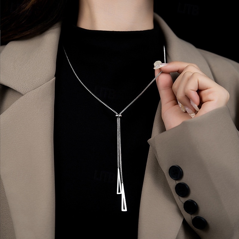 Minimalist Geometric Long Pendant Necklace for Women – Elegant Chain Jewelry for Office, Casual, and Evening Wear4