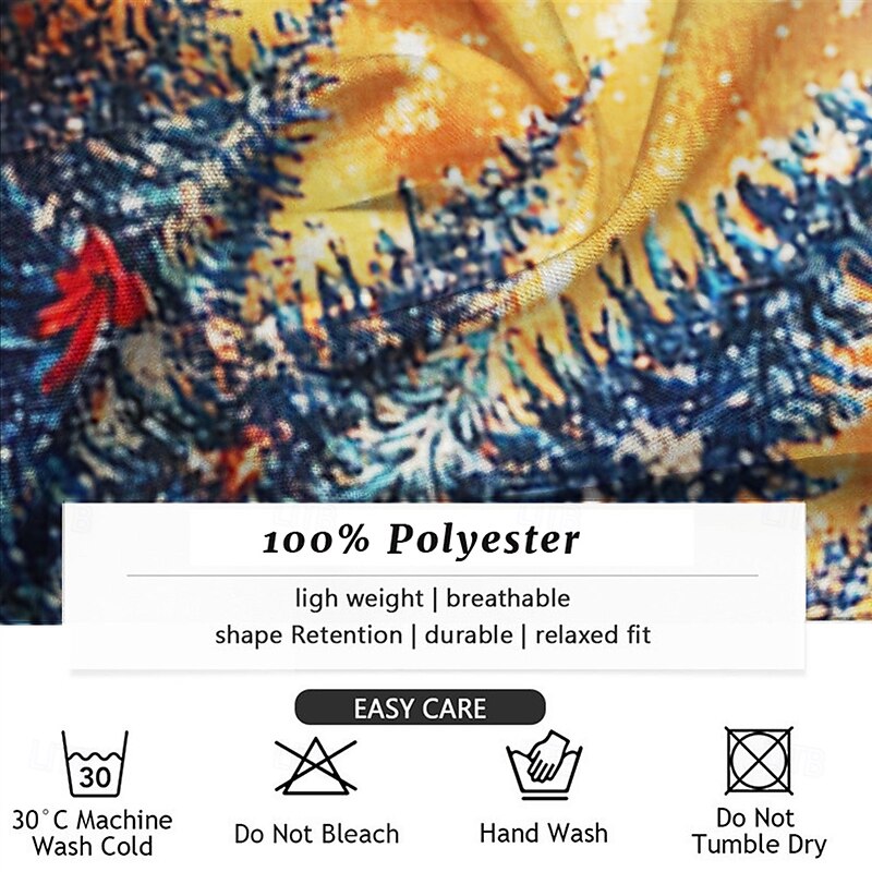 Christmas Men's Santa Claus Printed Shirts Santa Claus Casual Button Up Long Sleeve Party Evening Daily Fall Winter Spring & Summer Collar Button Up 3D Print Thin Blue Polyester3