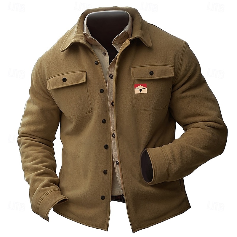 Men's Cowboy Shirt Jacket Overshirt Long Sleeve Vintage Casual Daily Wear Going out Fall & Winter Turndown Buttons 3D Print 2 Pockets 1pc Blue Brown Khaki4