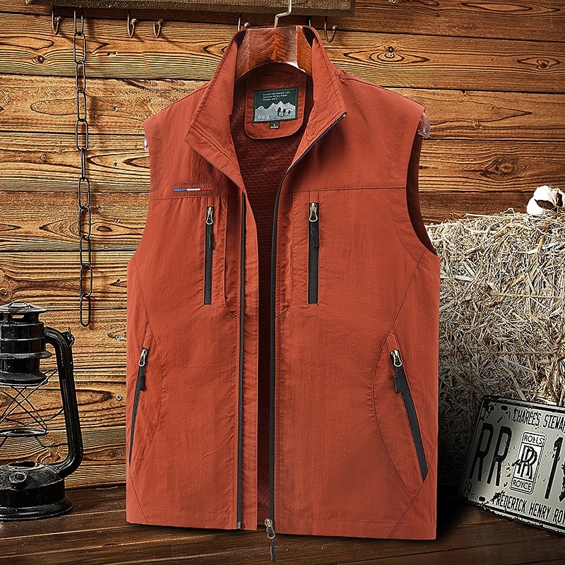 Men's Hiking Vest Sleeveless Vest Outdoor Comfortable Winter Multiple Pockets Polyester Black Army Green Red Hunting Fishing Climbing4