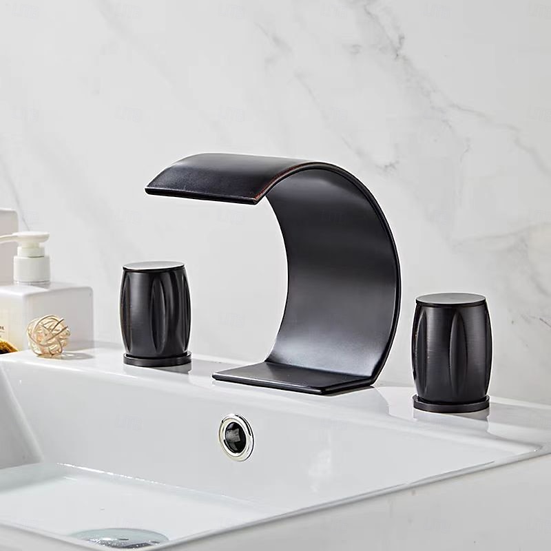 Bathroom Sink Faucet - Waterfall Chrome / Oil-rubbed Bronze / Nickel Brushed Widespread Two Handles Three HolesBath Taps2