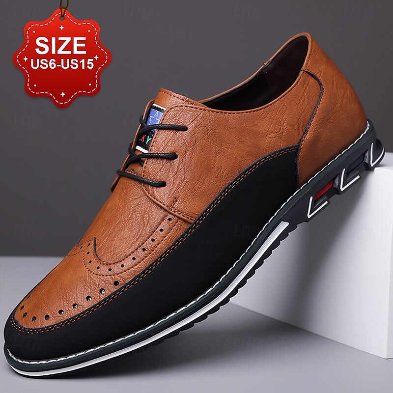 Men's Two-Tone Faux Leather Oxford Shoes – Lace-Up Design with Brogue Detailing, Stylish and Comfortable for Casual and Formal Occasions2