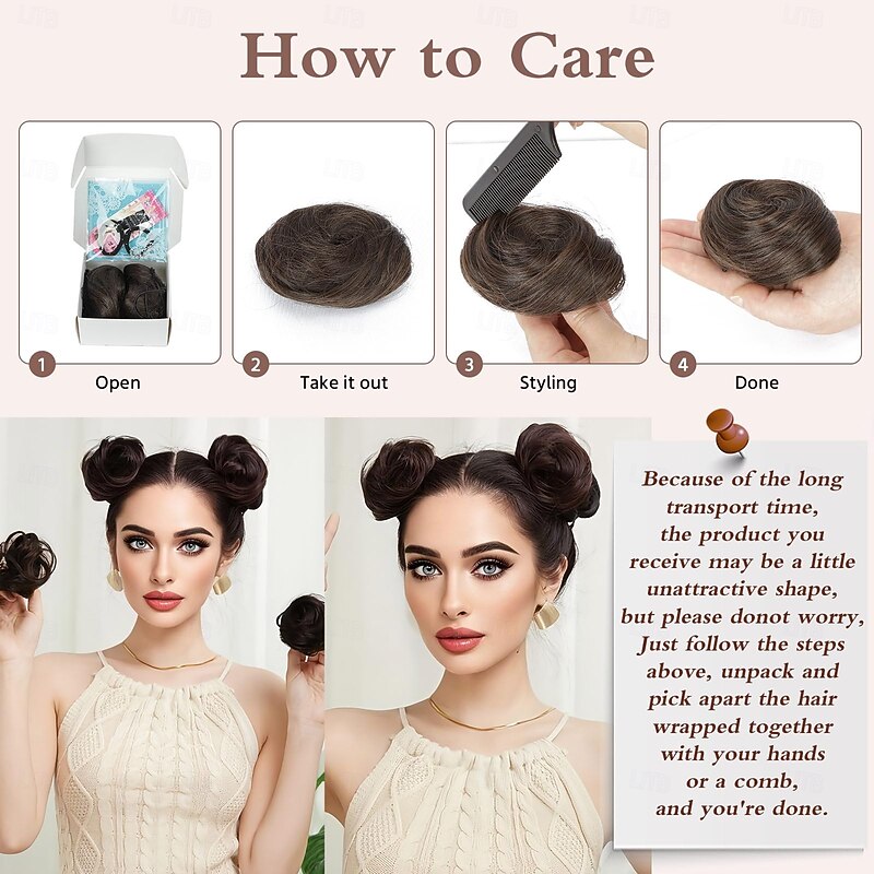 2PCS Space Bun Hair Pieces,Mini Claw Clip in Hair Bun Hair Pieces Synthetic Scrunchies Princess Leia Buns Hair Extension Space Buns Clip in Hair Pieces for Women3