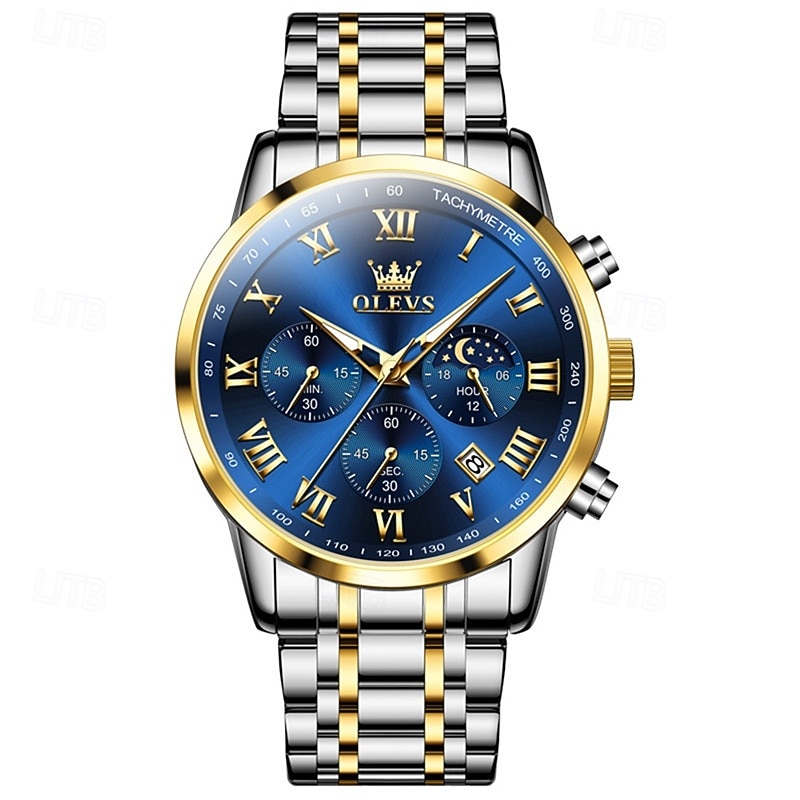 New Olevs Olevs Brand Fashion Trend Men'S Business Watch Luminous Chronograph Calendar 24-Hour Indication Multifunction Quartz Watch Casual Waterproof Sports Men'S Steel Band Wristwatch3