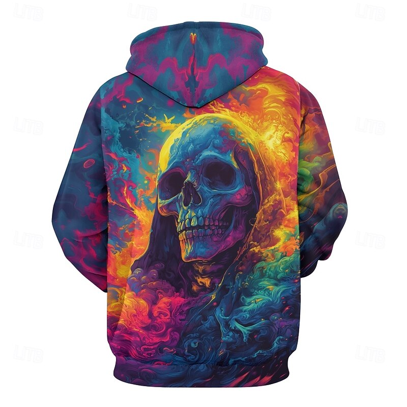 Men's Graphic Dark Hoodie Hoodies Sweatshirt Vacation Daily Long Sleeve Hooded Vacation Sports Outdoor Going out Rainbow Printing Winter Spring &  Fall Designer3