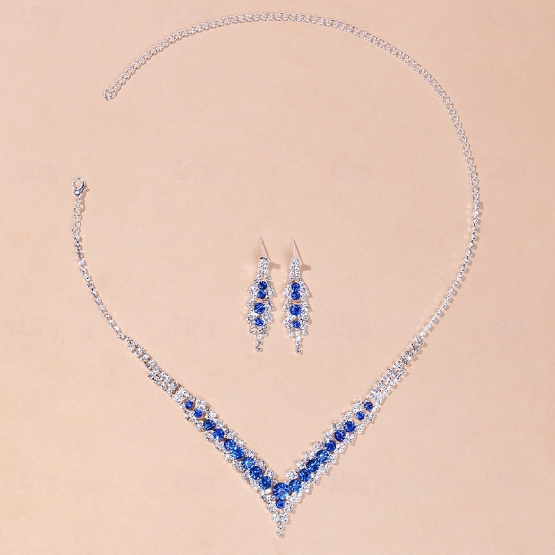 Luxury Women's Blue Crystal Necklace and Earrings Set - Elegant Bridal Jewelry for Weddings and Formal Occasions2