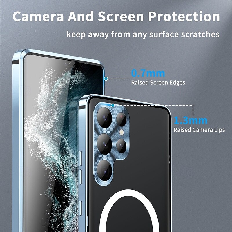 Phone Case For Samsung Galaxy S25 S24 S23 S23 FE S22 S21 Ultra Plus Magnetic Adsorption With Magsafe Camera Lens Protector Support Wireless Charging Shockproof Acrylic Aluminum Alloy4