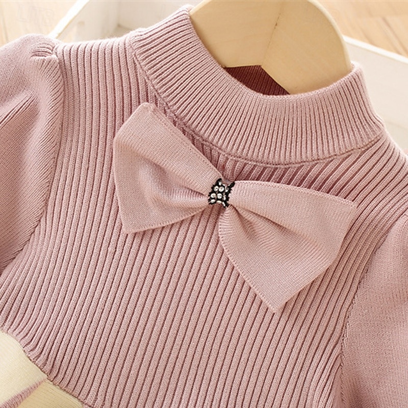 Girls' 3D Multi Color Dress Long Sleeve Fall Winter Vacation Daily Holiday Beautiful Sweet Kids 4-7 Years Sweater Dress Casual Dress A Line Dress Knee-length Regular Fit2