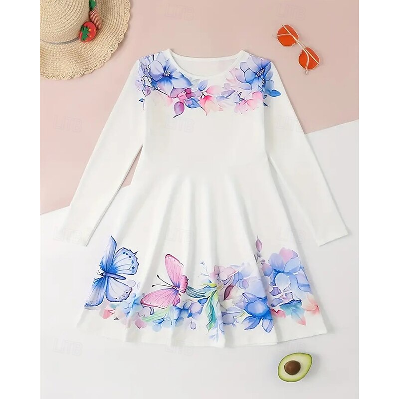 Easter Girls' 3D Floral Graphic Dress Long Sleeve Summer Spring Vacation Daily Holiday Beautiful Sweet Kids 4-12 Years Casual Dress A Line Dress Knee-length Regular Fit2