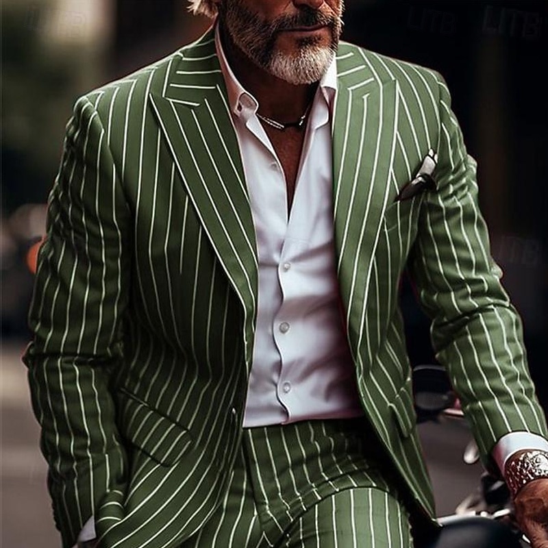 Men's Blazer Business Cocktail Party Wedding Party Without Dress Pants Fashion Casual Spring &  Fall Polyester Stripes Pocket Buttons Comfortable Single Breasted Blazer Red Blue Green