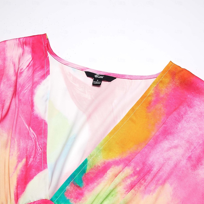 Women's Wedding Guest Dress Ombre Print V Neck Midi Dress Elegant Date Short Sleeve Regular Fit Vacation Daily Summer Dress4