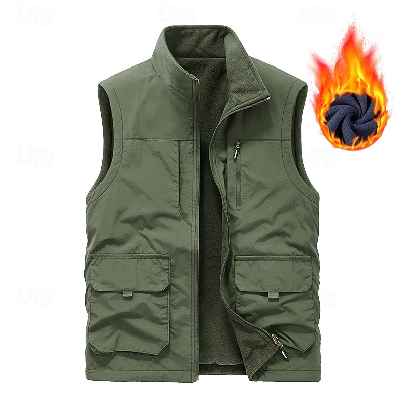 Men's Hiking Vest Hiking Fleece Vest Sleeveless Vest Outdoor Thermal Warm Fleece Lining Comfortable Winter Pocket Multiple Pockets Terylene Army Green Khaki Dark Blue Hunting Fishing Climbing2
