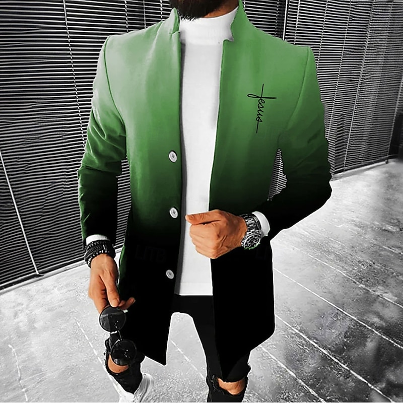 Men's Graphic Prints Cross Gradual Winter Coat Overcoat Coat Warm Comfortable Breathable Fashion Streetwear Business Work Wear to work Going out Pocket Print Fall & Winter Turndown Long Sleeve Red4