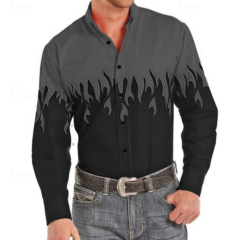 Men's Cowboy Western Shirt Button Up Shirt Cowboy Shirt Long Sleeve Fashion Designer Western Daily Fall & Winter Turndown Collared Shirts 3D Print Front Pocket Red Purple Brown Green Blue+Blue4