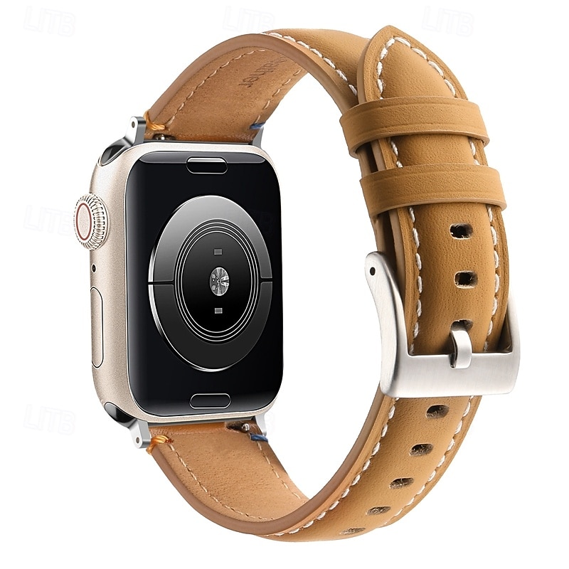 Leather Band Compatible with Apple Watch band 38mm 40mm 41mm 42mm 44mm 45mm 49mm Metal Clasp Luxury Adjustable Genuine Leather Strap Replacement Wristband for iwatch Ultra 2 Series 9 8 7 SE 6 5 4 3 23