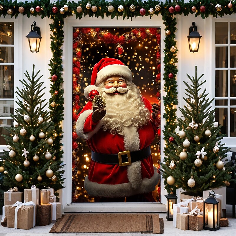 Christmas Door Decorations Door Covers Xmas Snowman Door Tapestry Door Curtain Decoration Backdrop Door Banner for Front Door Farmhouse Christmas Holiday Party Decor Supplies Gift Indoor/Outdoor