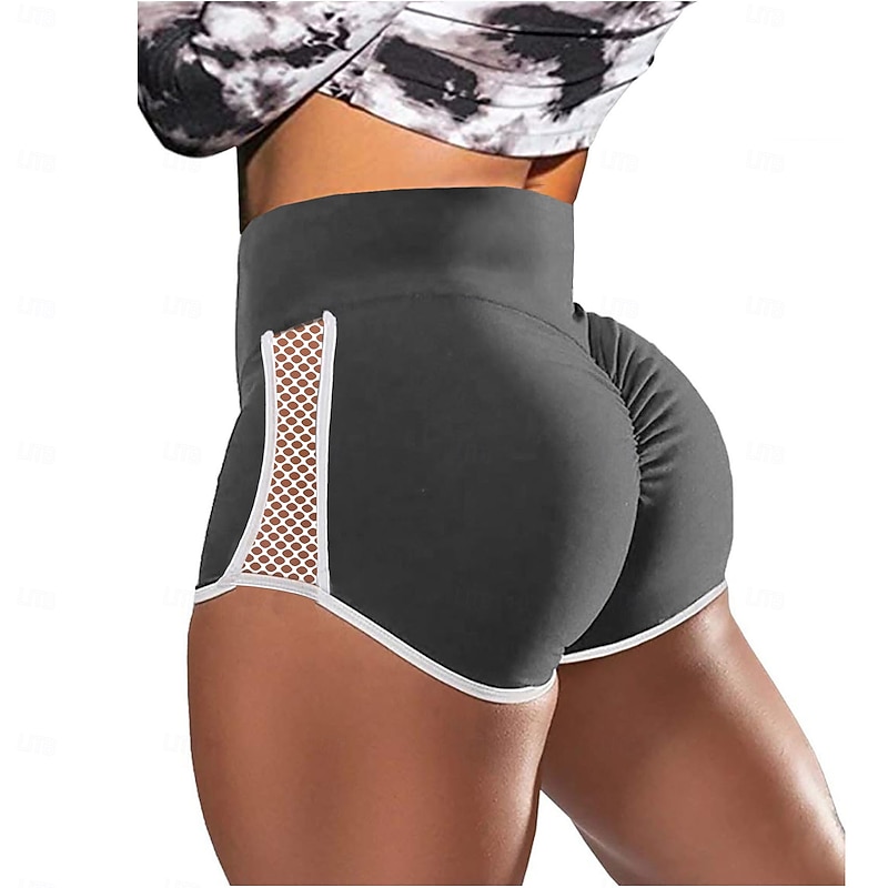 Women's Biker Shorts Short Leggings Scrunch Butt Ruched Butt Lifting Mesh Butt Lift Tummy Control High Waist Gym Workout Running Fitness Shorts Bottoms Solid Color Dark Grey Black Burgundy Spandex2