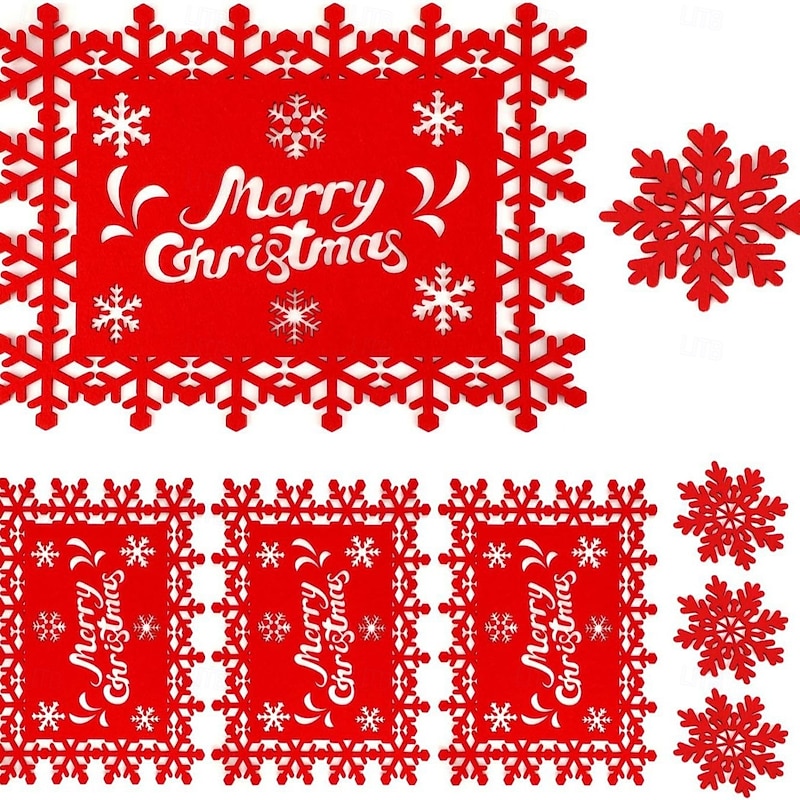 12pcs/set Christmas Felt Placemats & Coasters - Xmas Table Decorations for Home and Restaurants - Versatile Holiday Dining Mats for Halloween and Festive Celebrations3