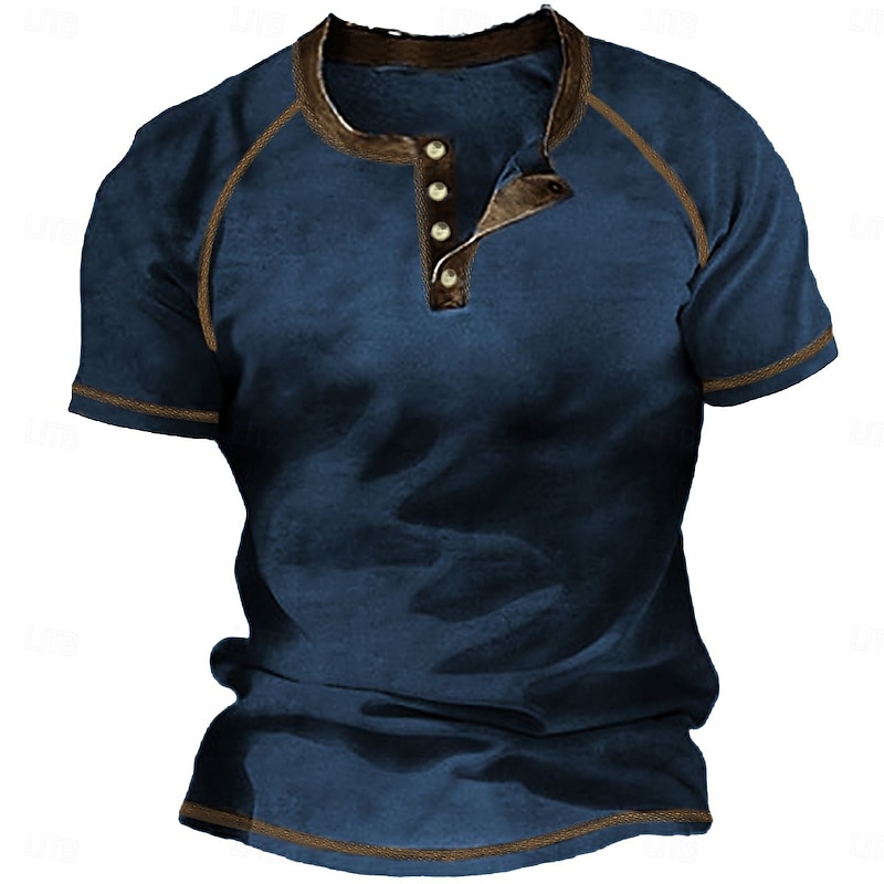 Men's T Shirt Henley Shirt Cool Shirt Short Sleeves Plain Designer Basic Modern Contemporary Vintage Style Henley Vacation Street Going out Summer Wine Black Navy Blue Henley T-Shirt