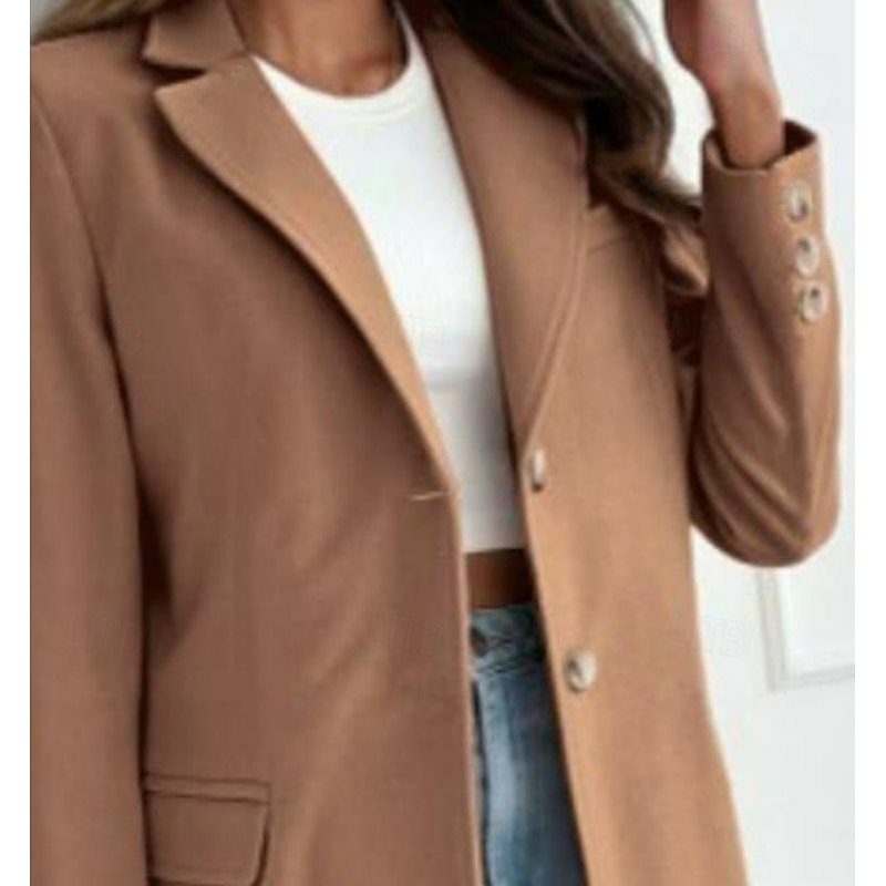 Women's Coat Trench Coat Daily Wear Vacation Fall Winter Long Coat Loose Fit Warm Breathable Stylish Casual Jacket Long Sleeve non-printing Plain with Pockets Brown Khaki3