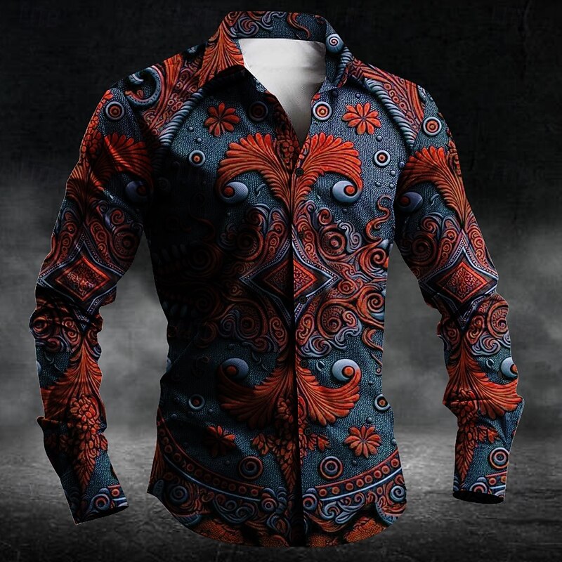 Men's 3D Print Button Up Shirt Long Sleeve Dark Daily Fall Winter Spring & Summer Shirt Collar Button Up 3D Print Yellow Red Blue2
