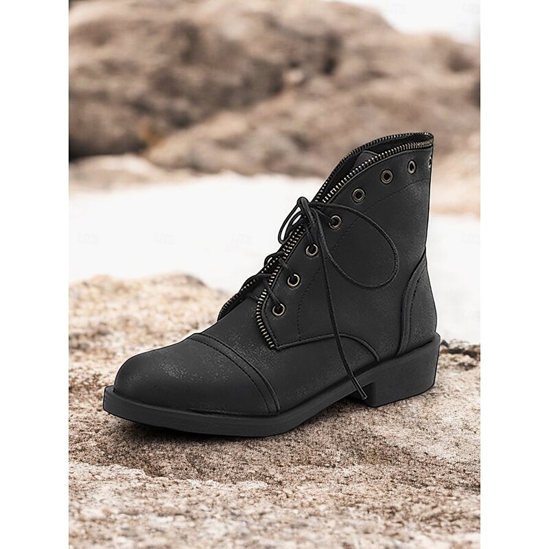 Women's Brown Lace-Up Ankle Boots with Zipper Detail – Stylish Vintage Combat Boots for Fall and Casual Wear3