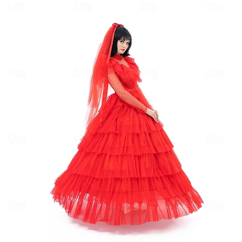 Ghost Bride Lydia Deetz Halloween Dress Headpiece Beetlejuice Horror Movie Dresses Dress Up Adults' Women's Masquerade Party / Evening Easy Halloween Costumes Dress Up4