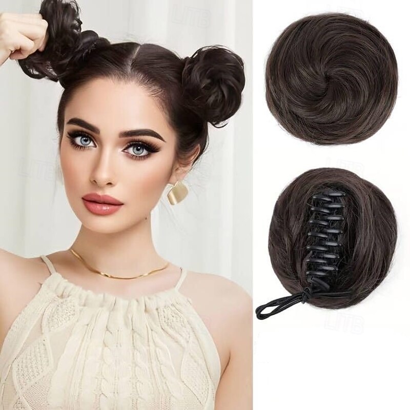 2PCS Space Bun Hair Pieces,Mini Claw Clip in Hair Bun Hair Pieces Synthetic Scrunchies Princess Leia Buns Hair Extension Space Buns Clip in Hair Pieces for Women