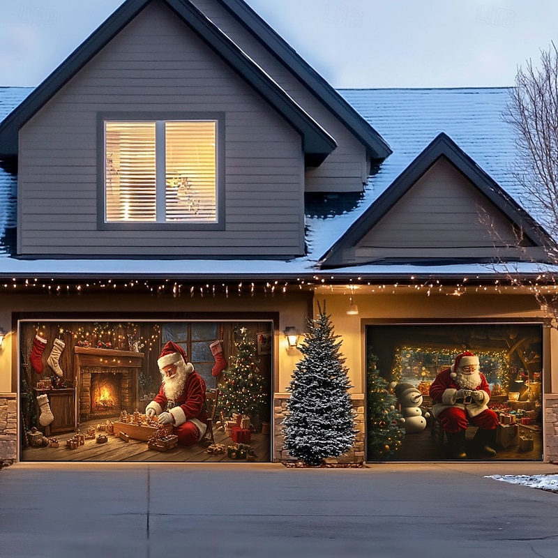 Christmas Outdoor Garage Door Cover Xmas Banner Santa Claus Mall Large Christmas Backdrop Decoration for Holiday Outdoor Garage Door Home Wall Decorations4