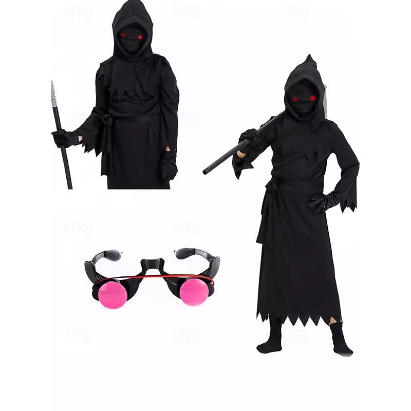 Grim Reaper Halloween Cape Cosplay Costume Cloak Scary Costume Kid's Boys' Carnival Masquerade Party Halloween Easy Halloween Costumes Dress Up3