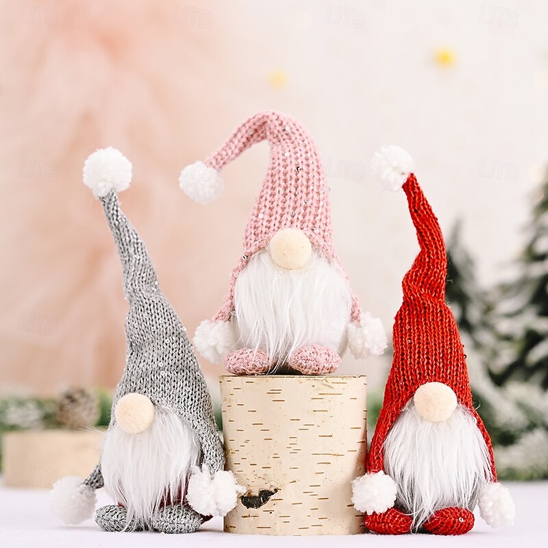 Christmas Gnome Figurines - Red Forest Elder with Knitted Hat, Standing Faceless Doll Ornaments, Festive Holiday Decorations3
